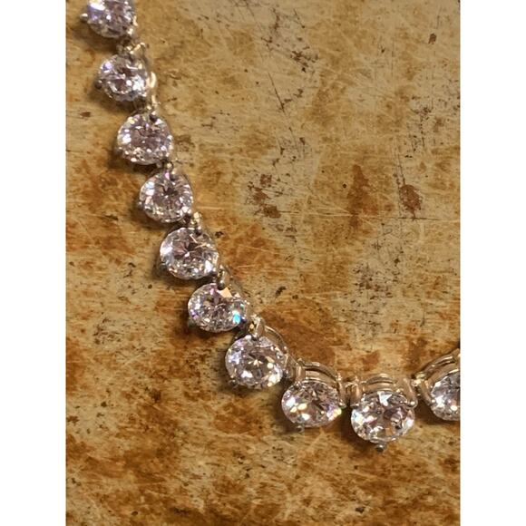 Sterling Silver and Cubic Zirconia Tennis Necklace 17 Inches Long - Picture 4 of 6